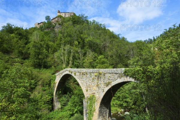 Saint Andre de Chalencon village. Devil's Bridge. Haute Loire. Auvergne Rhone Alpes. France