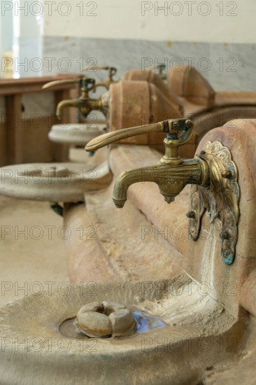 Vichy thermal city. Spring water taps in the Célesting spring (Source of Celestins), Allier department, Auvergne Rhone Alpes, France