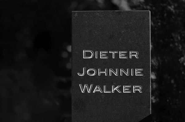 Gravesite, grave of Dieter Johnnie Walker, Waldfriedhof, black and white, Stuttgart, Baden-Württemberg, Germany
