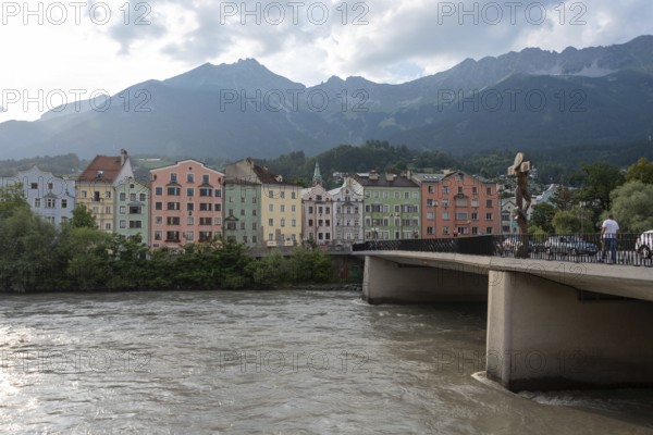 Colourful houses on the banks of the Inn in Innsbruck, Tyrol, Austria