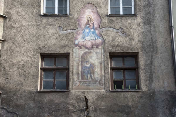 Façade fresco with depiction of the Virgin Mary, Innsbruck, Tyrol, Austria