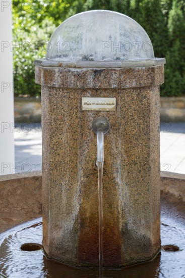 Arminius spring, column with running tap, Bad Lippspringe, climatic spa town, Westphalia, North Rhine-Westphalia, Germany