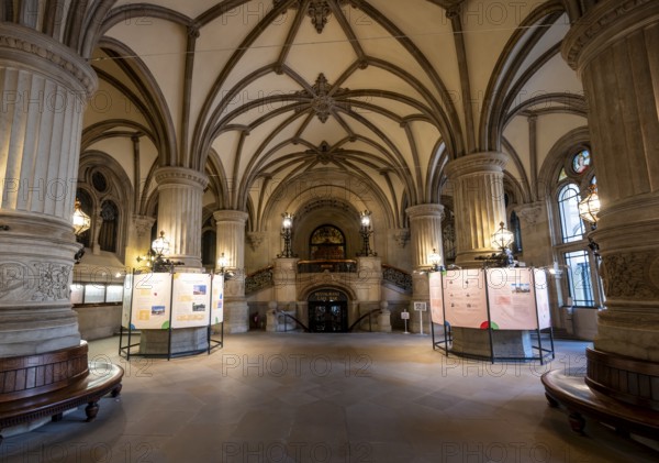 Entrance hall, columned hall of the Hamburg City Hall, interior view, Hamburg, Germany