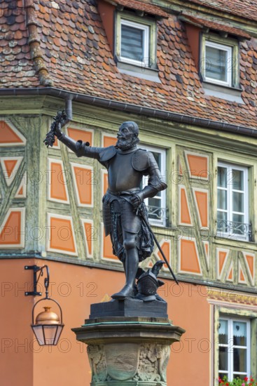 Schwendi statue in the old town centre of Colmar, France