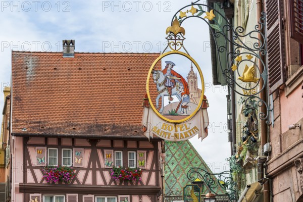 Guild sign in the old town centre of Colmar, France