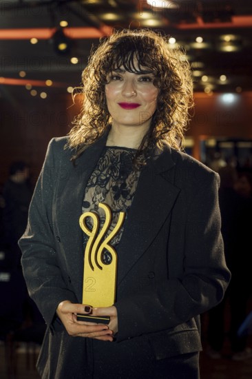 Seyneb Saleh with the German Acting Award 2025 for the category Episodic Role in Uncivilised - Nine Eleven on stage after the award ceremony of the German Acting Award at Pullmann Berlin Schweizerhof, Berlin, 09.10.2025