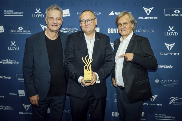 Heinrich Schafmeister, Bernhard F. Störkmann and Matthias von Fintel, winners in the Inspiration Honour Award category at the German Acting Award ceremony at the Pullmann Berlin Schweizerhof, Berlin, 09.10.2025
