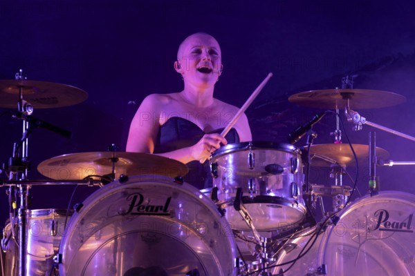 Katha Mia, drummer, Mono Inc, dark rock band, D, live on Live 2025 Tour at Columbiahalle Berlin on 10 October 2025