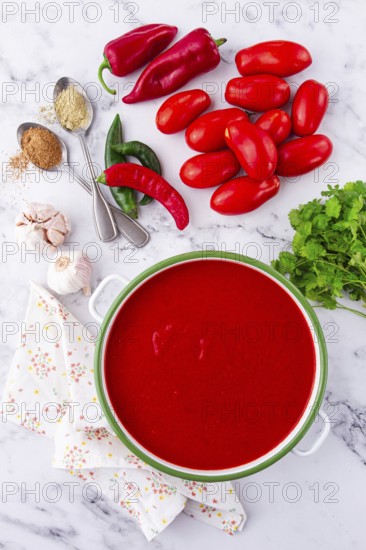Georgian Satsebeli sauce, made from tomatoes and sweet peppers, with spices, homemade, no people