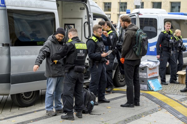 Arrest of New Generation activists on Pariser Platz after symbolic house search at the Stiftung Familienunternehmen und Politik, Berlin, 10 October 2025