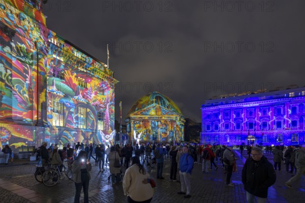 Bebelplatz, St. Hedwig's Cathedral, 21st BERLIN FESTIVAL OF LIGHTS, motto Let's Shine Together, light installations, 8 October 2025, Berlin, Germany, opening day in drizzle < english> 21st BERLIN FESTIVAL OF LIGHTS, motto Let's Shine Together, light installations, October 8, 2025, Berlin, Germany