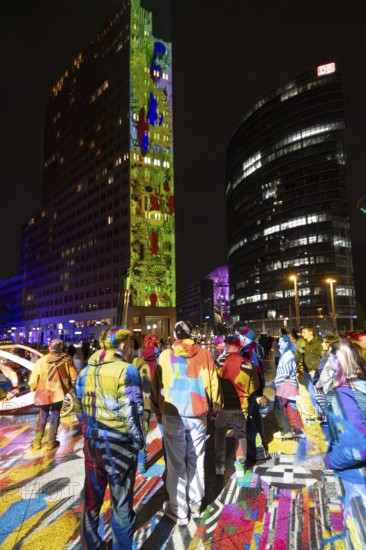 Potsdamer Platz, 21st BERLIN FESTIVAL OF LIGHTS, motto Let's Shine Together, light installations, 8 October 2025, Berlin, Germany, opening day in drizzle < english> 21st BERLIN FESTIVAL OF LIGHTS, motto Let's Shine Together, light installations, October 8, 2025, Berlin, Germany