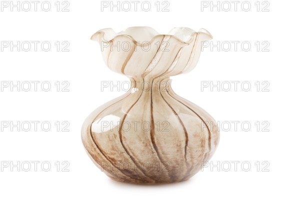 Brown glass vase with grooved design, elegant, classic shape, white background