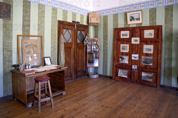 Exhibition on diamonds in the former casino, Kolmanskop, restricted diamond area, Karas region, Namibia