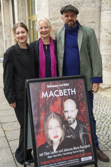 Johanna Marie Bourgeois, Irene Christ and Tibor Locher at the annual press conference for the 2025/2026 season at the Theater am Frankfurter Tor. Berlin, 07.10.2025