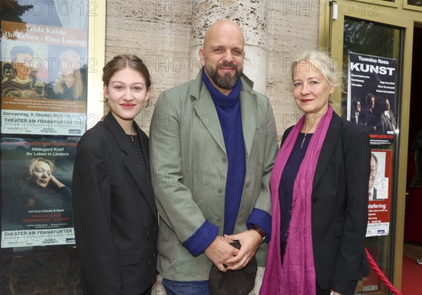 Johanna Marie Bourgeois, Tibor Locher and Irene Christ at the annual press conference for the 2025/2026 season at the Theater am Frankfurter Tor. Berlin, 07.10.2025