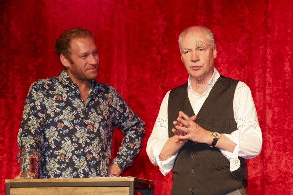 Wolfgang Seppelt, Johannes Hallervorden at the annual press conference for the 2025/2026 season at the Theater am Frankfurter Tor. Berlin, 07.10.2025