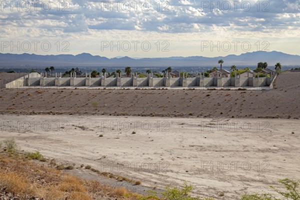 Las Vegas, Nevada - A water detention basin, one of about 100 built by the Clark County Regonal Flood Control District to temporarily collect stormwater, protecting neighborhoods from flooding