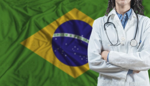 Medical professional on Brazil flag. Healthcare and wellness in Brazil, Concept