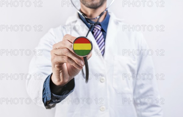 Bolivia healthcare system, doctor holding stethoscope. Bolivia health and medical insurance concept