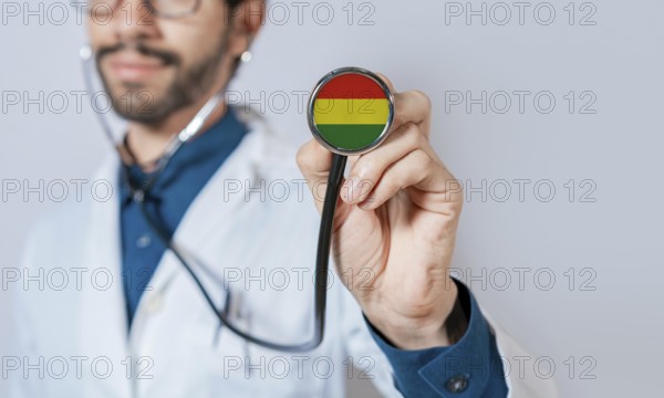 Doctor holding stethoscope with Bolivia flag. Bolivia health and care concept. Bolivia flag on stethoscope