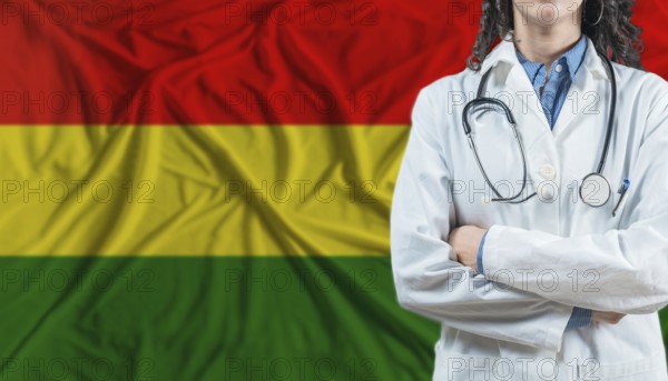 Medical professional on Bolivia flag. Healthcare and wellness in Bolivia, Concept
