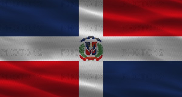 Dominican Republic flag with fabric texture. Realistic flag of Dominican Republic waving