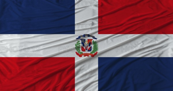 Dominican flag waving. Flag of Dominican Republic with cloth texture
