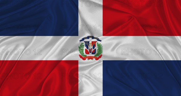 Flag of Dominican Republic with cloth texture. Close up of Dominican Republic flag waving