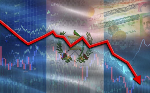 Guatemala financial fall on economy market. Guatemala financial crisis on economic graph