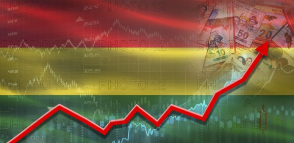 Bolivia financial growth on market graph. Bolivia economic growth on financial graph
