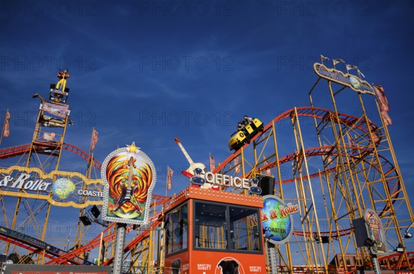 Roller coaster, roller coaster, rides, Cannstatter Wasen, fair, funfair, spring festival, folk festival, Bad Cannstatt, Stuttgart, Baden-Württemberg, Germany