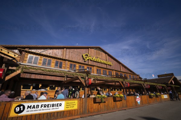 Beer tent, Göckelesmaier, outdoor catering, Cannstatter Wasen, funfair, carnival, spring festival, folk festival, Bad Cannstatt, Stuttgart, Baden-Württemberg, Germany