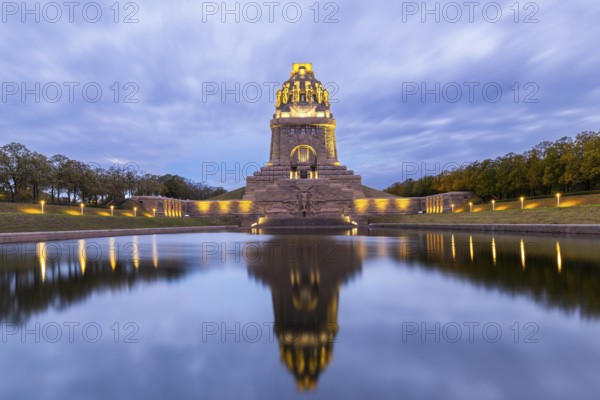 Monument to the Battle of the Nations, Lake of Tears, Blue Hour, Leipzig, Saxony, Germany