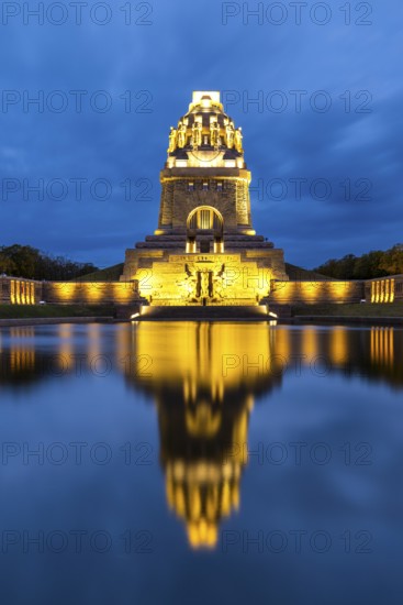 Monument to the Battle of the Nations, Lake of Tears, Blue Hour, Leipzig, Saxony, Germany