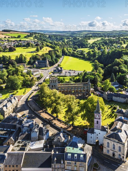 Jedburgh Abbey from a drone, Augustinian Abbey, Jedburgh, Scottish Borders, Scotland, UK