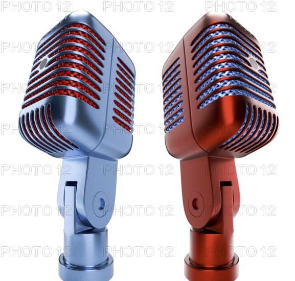 Red and blue classic vintage microphone set isolated on a white background
