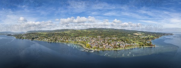 Aerial view of the Höri peninsula with the village of Wangen, Lake Rhine, Lake Constance, district of Constance, Baden-Württemberg, Germany