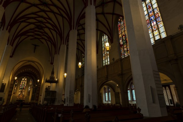 Window front of St Thomas' Church from the inside, ornamental glazing. Leipzig, Saxony, Germany