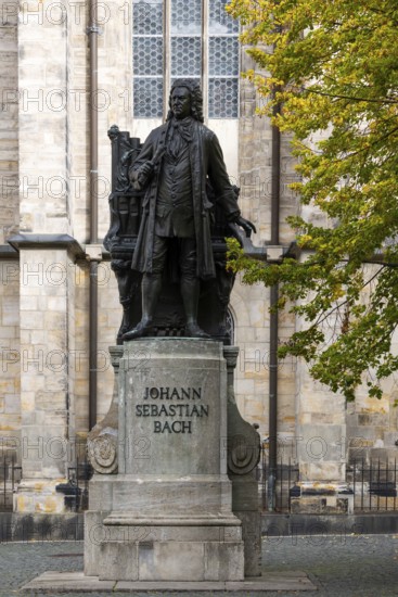 Johann Sebastion Bach statue in front of St Thomas' Church, Leipzig, Saxony, Germany