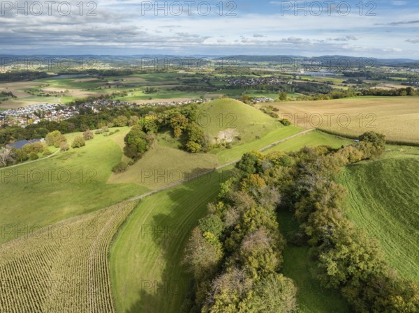 Aerial view of the volcanically characterised Hegau landscape on western Lake Constance, Hegau, district of Constance, Baden-Württemberg, Germany