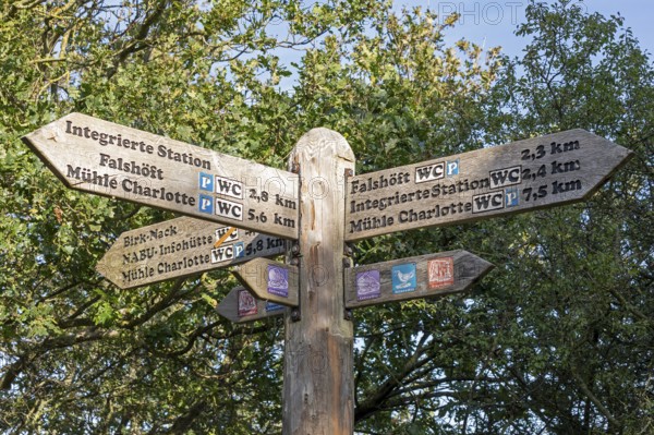 Signpost, Geltinger Birk nature reserve, Nieby, Schleswig-Holstein, Germany
