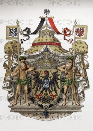 Coat of arms of the German Emperor, historical book illustration, chromolithography, colour lithography