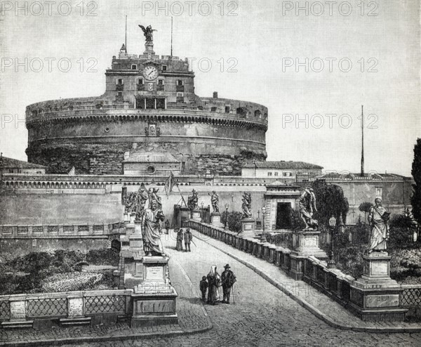Castel Sant'Angelo in Rome, historical book illustration, steel engraving