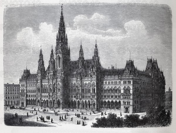 Vienna City Hall, Austria, historical book illustration, wood engraving
