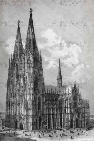 Vienna Stepahn's Cathedral, historical book illustration, wood engraving