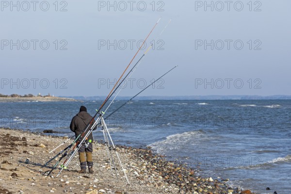 Angler, fishing rods, Baltic Sea, Falshöft, Pommerby, Schleswig-Holstein, Germany