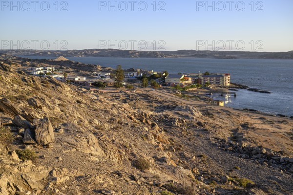 View from the Diamond Mountain to Lüderitz Bay with the Lüderitz Nest Hotel, Lüderitz, Karas Region, Namibia
