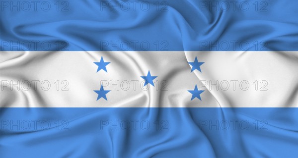 Realistic Honduras flag waving. Close up of flag of Honduras with cloth texture
