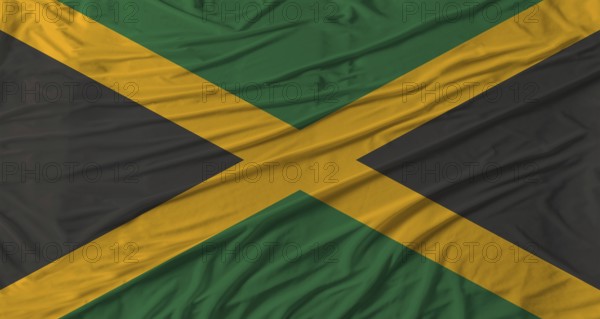 Jamaican flag waving. Flag of Jamaica with cloth texture